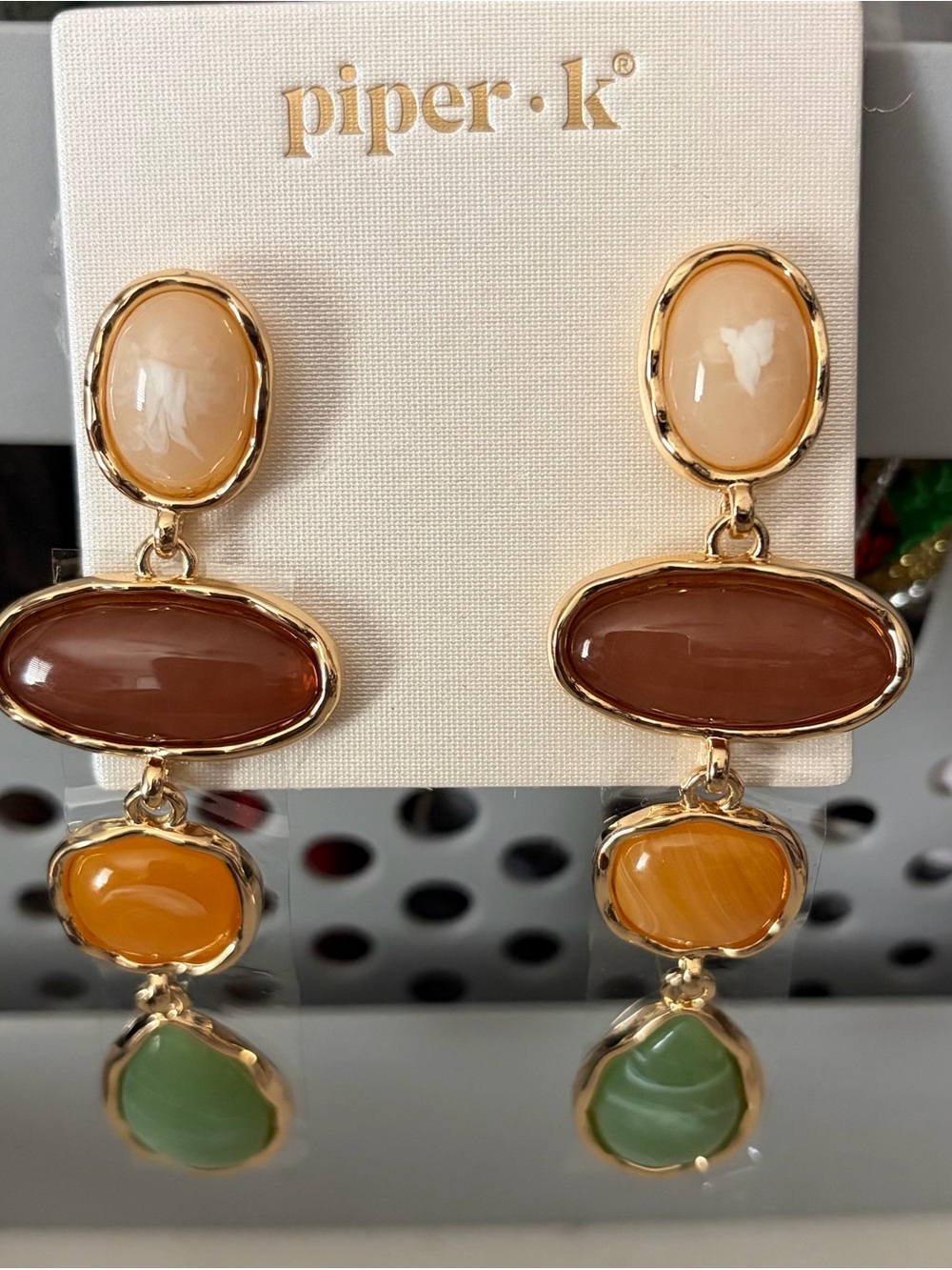 Piper K Gold-Tone Drop Earrings with Peach, Brown, Orange and Green Stones